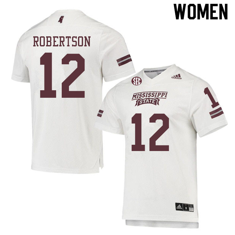 Women #12 Sawyer Robertson Mississippi State Bulldogs College Football Jerseys Sale-White